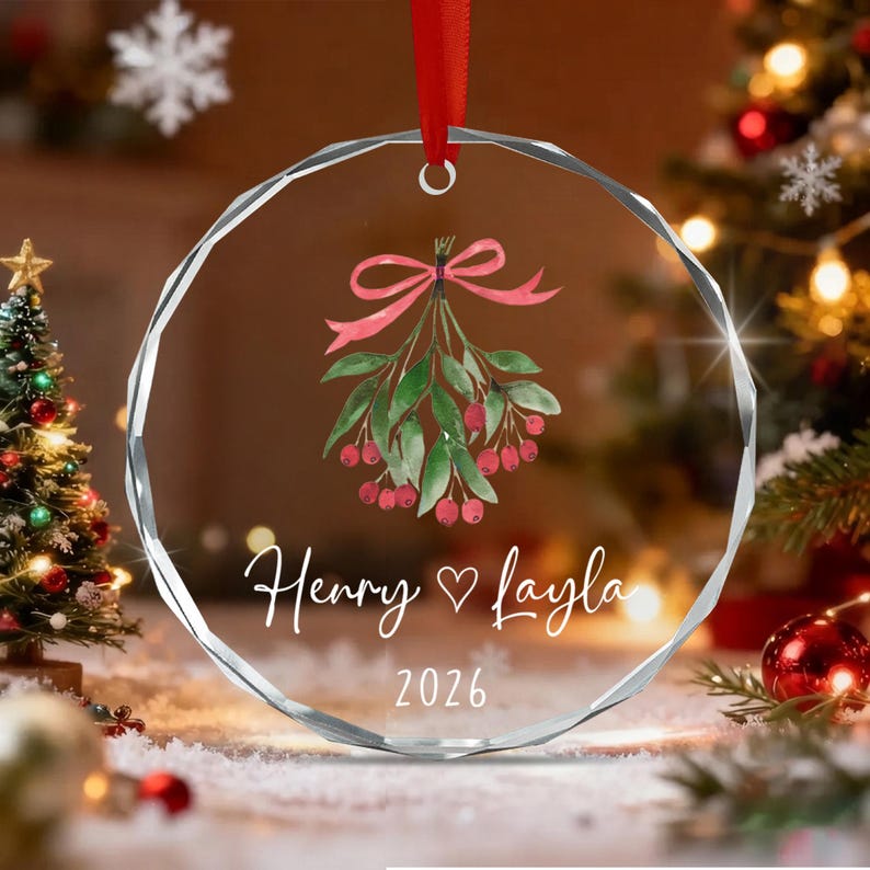 Mistletoe Couple Name & Year Ornament 2026