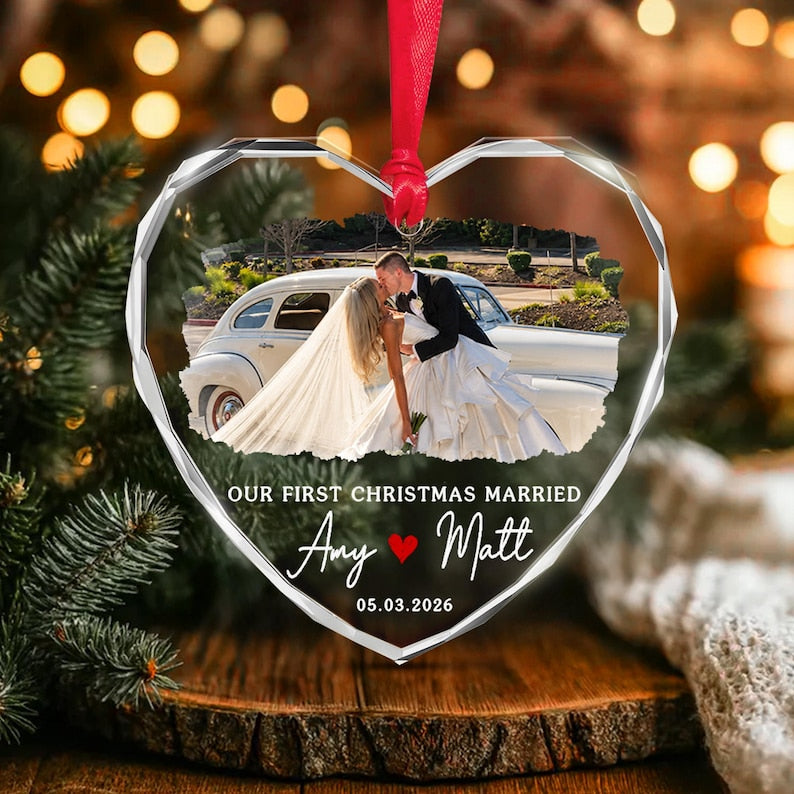 Wedding Date & Name Photo Christmas Ornament