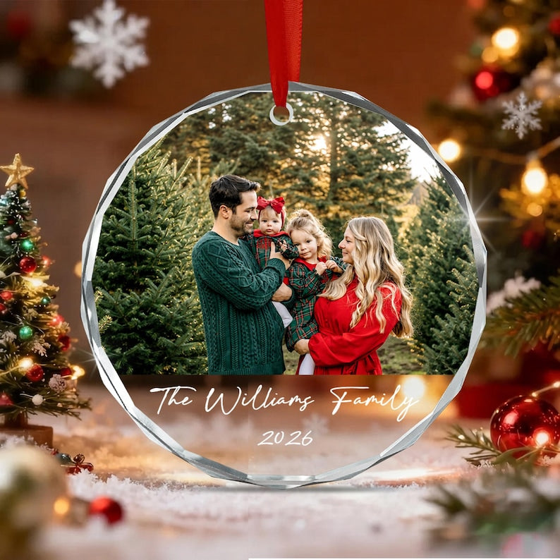 Family Christmas Photo & Name Ornament