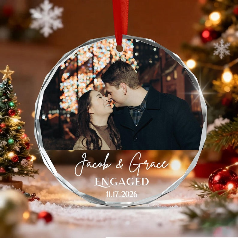 Engaged Couple Christmas Photo Ornament