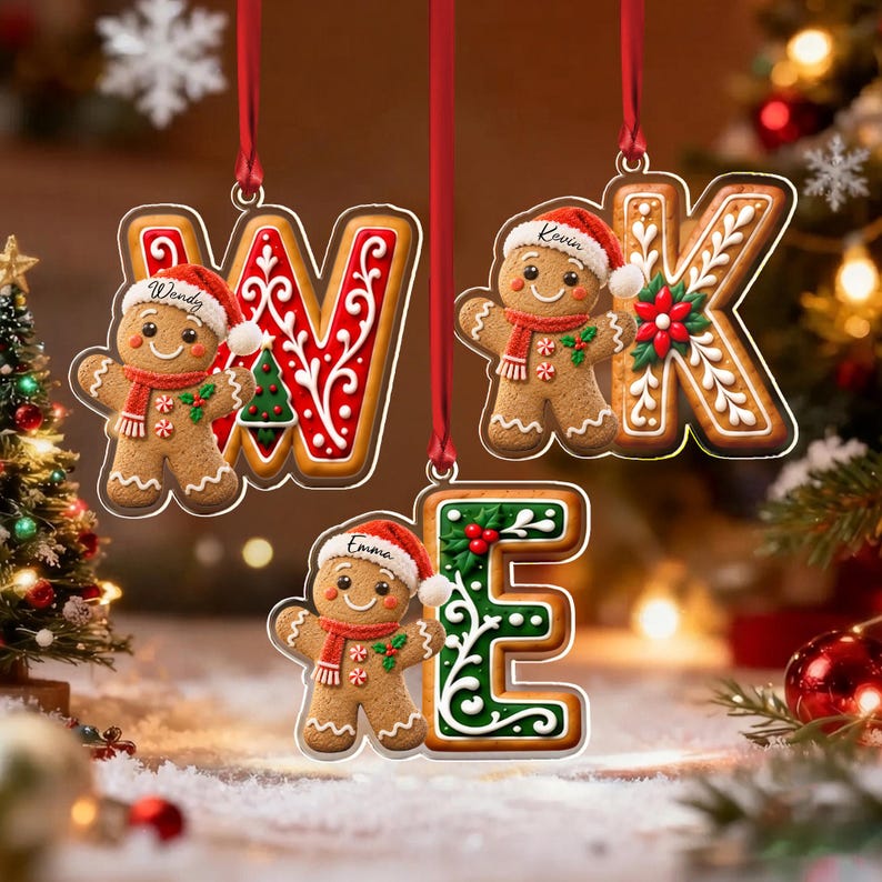 Gingerbread Letter Kid & Family Name Ornament