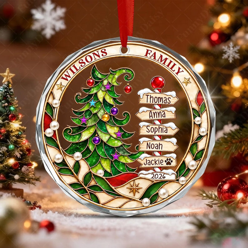 North Pole Family Name Glass Ornament