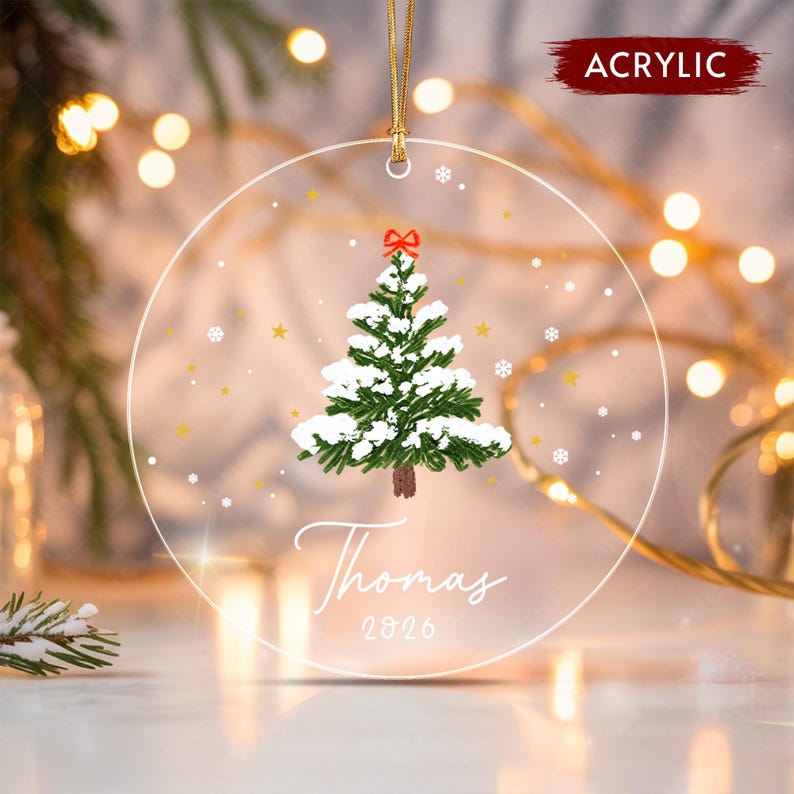 Winter Tree Kid Name Glass Ornament