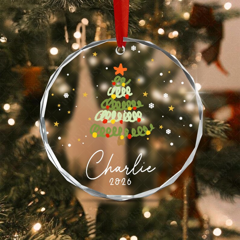Winter Tree Kid Name Glass Ornament