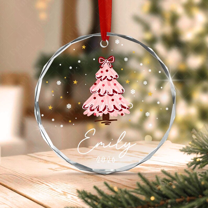 Winter Tree Kid Name Glass Ornament