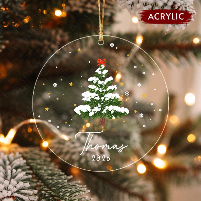 Winter Tree Kid Name Glass Ornament