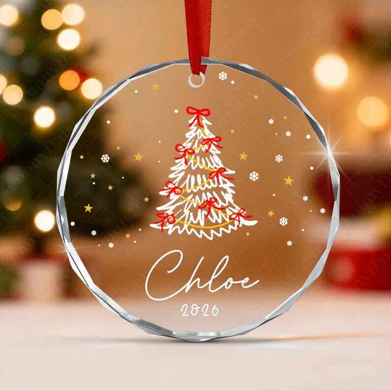 Winter Tree Kid Name Glass Ornament
