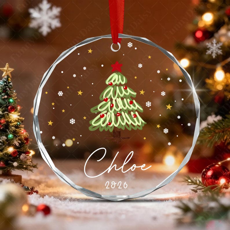 Watercolor Tree Kid Name Ceramic Ornament