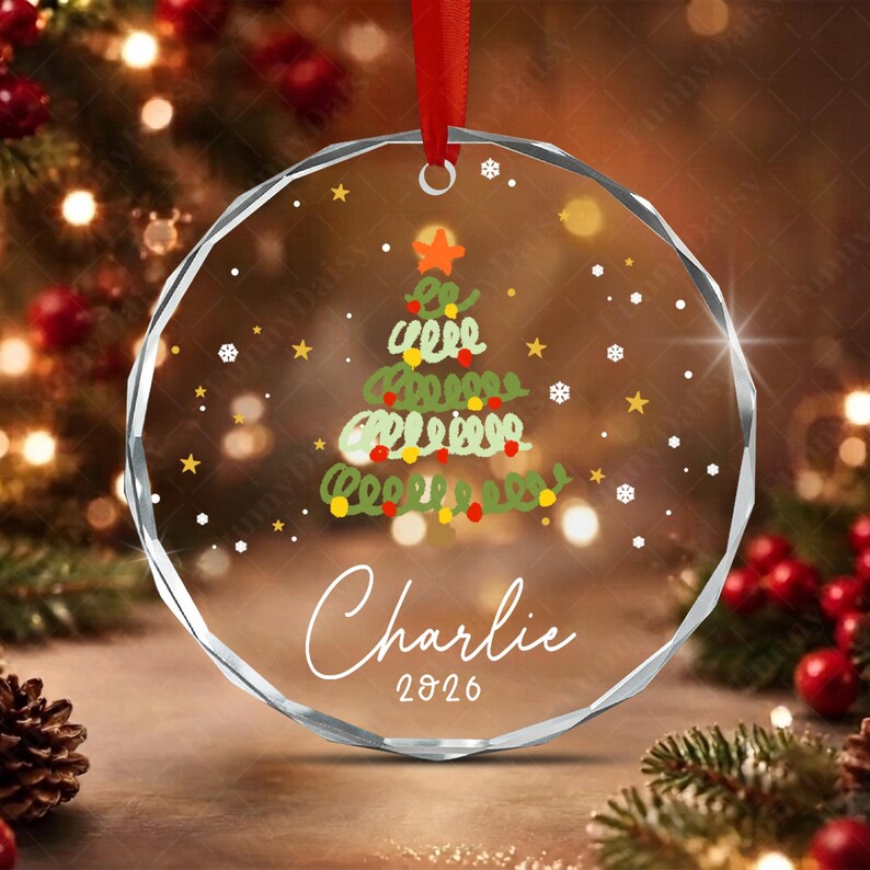 Watercolor Tree Kid Name Ceramic Ornament