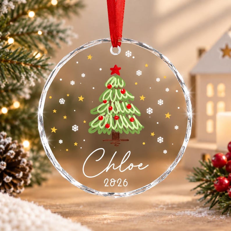 Watercolor Tree Kid Name Ceramic Ornament