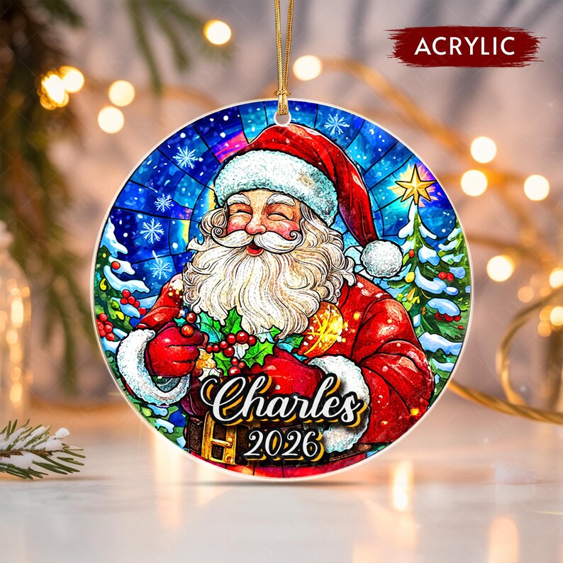 Stained Glass Style Kid Name & Year Ornament