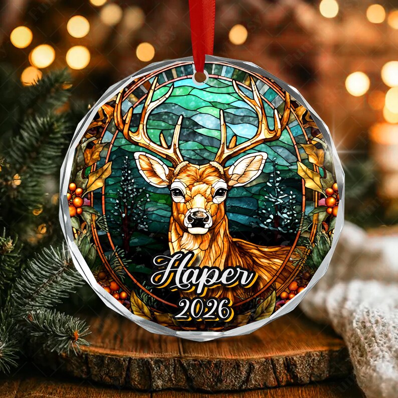 Stained Glass Style Kid Name & Year Ornament