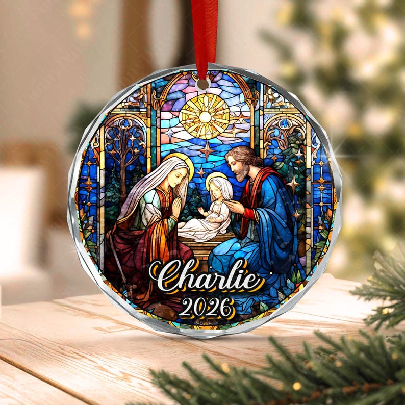 Stained Glass Style Kid Name & Year Ornament