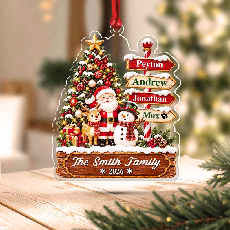 Santa Winter Signpost Family Name Ornament