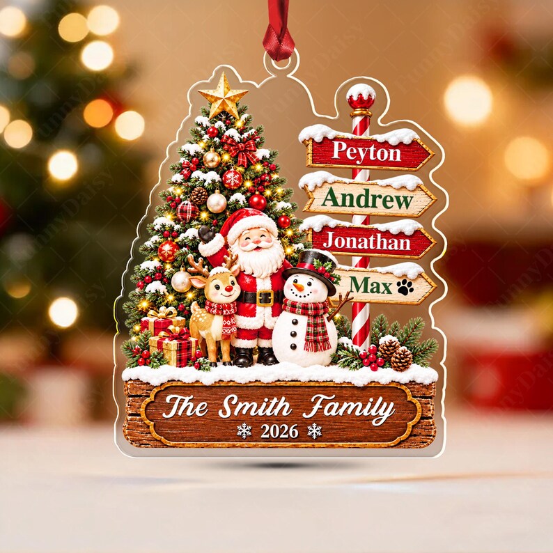 Santa Winter Signpost Family Name Ornament