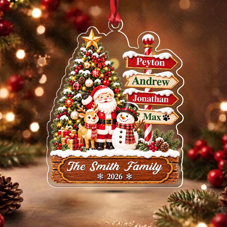 Santa Winter Signpost Family Name Ornament
