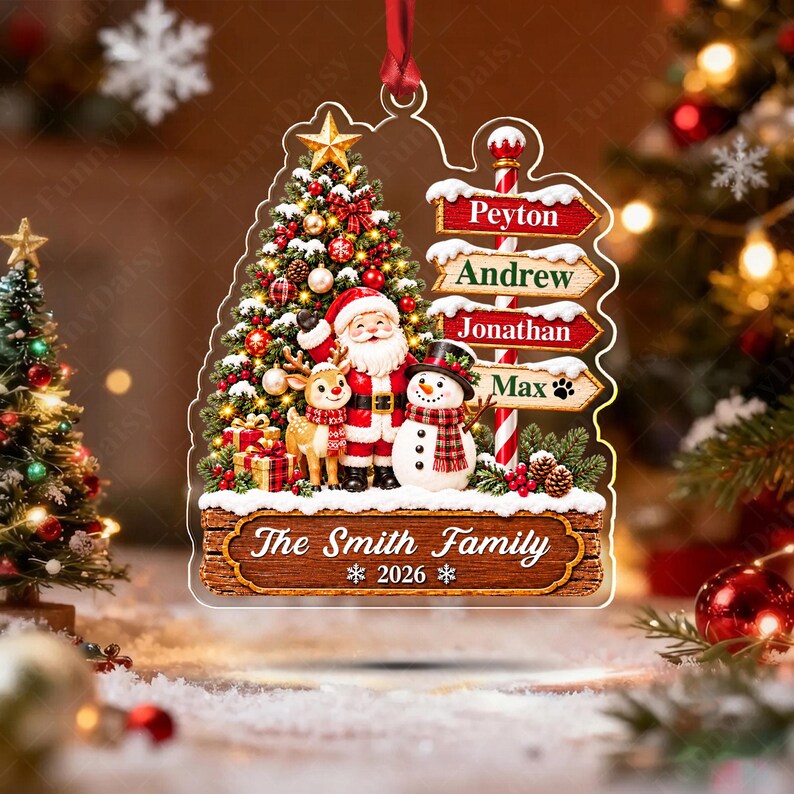 Santa Winter Signpost Family Name Ornament