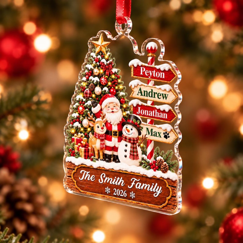 Santa Winter Signpost Family Name Ornament