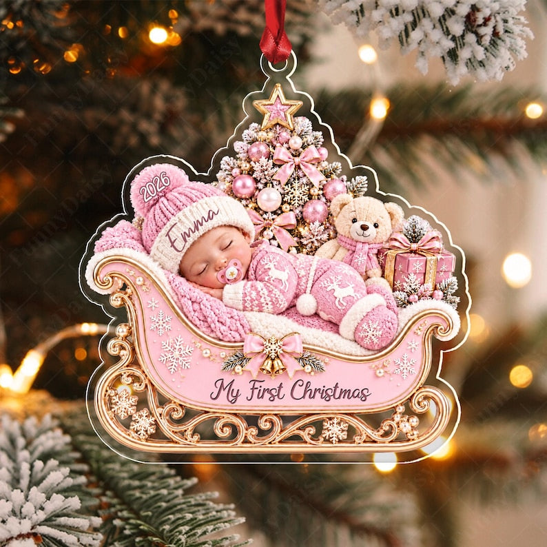 Sleeping Baby Sleigh Acrylic Name Ornament