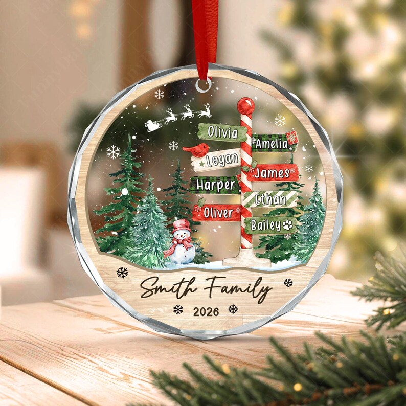 North Pole Family & Pet Glass Ornament