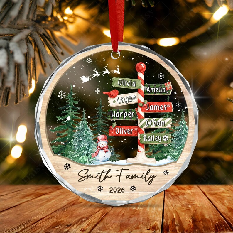 North Pole Family & Pet Glass Ornament