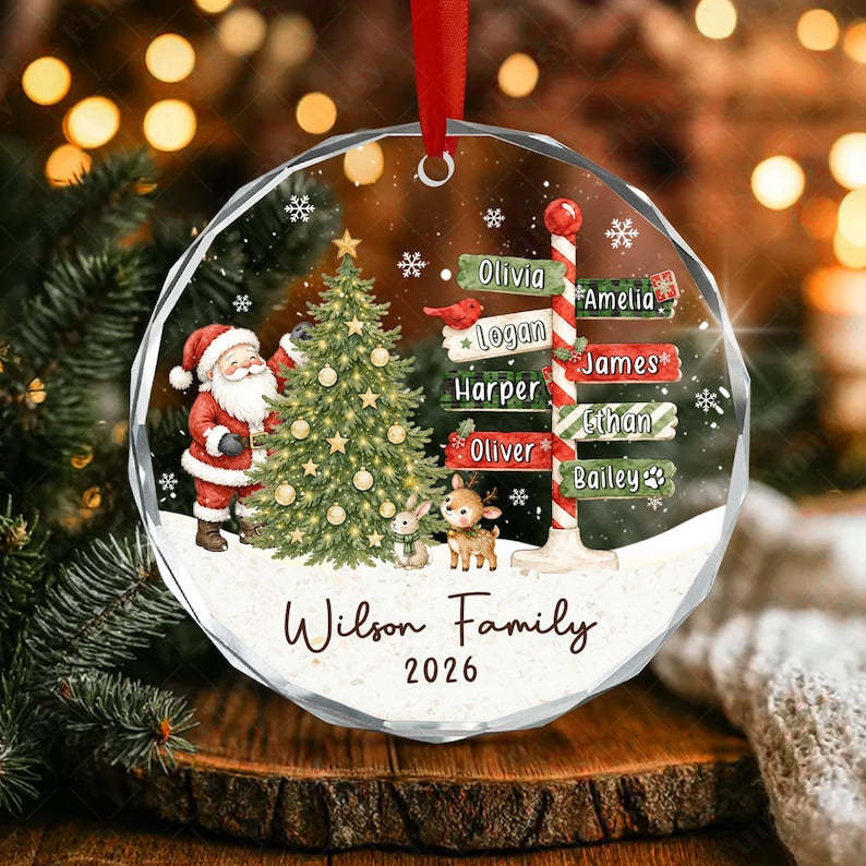 Winter North Pole Family Glass Ornament