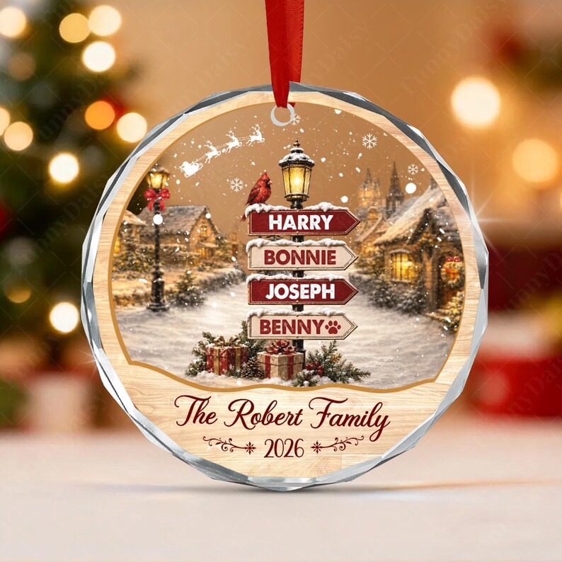 Vintage Winter Signpost Glass Ornament