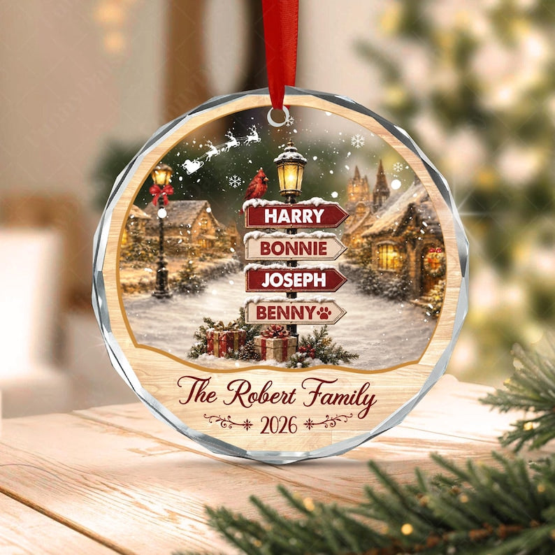 Vintage Winter Signpost Glass Ornament