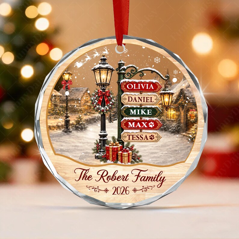Family Sign Vintage Village Glass Ornament