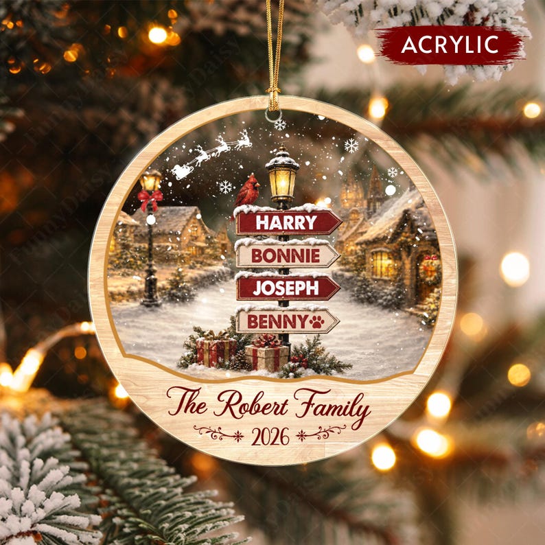 Family Sign Vintage Village Glass Ornament