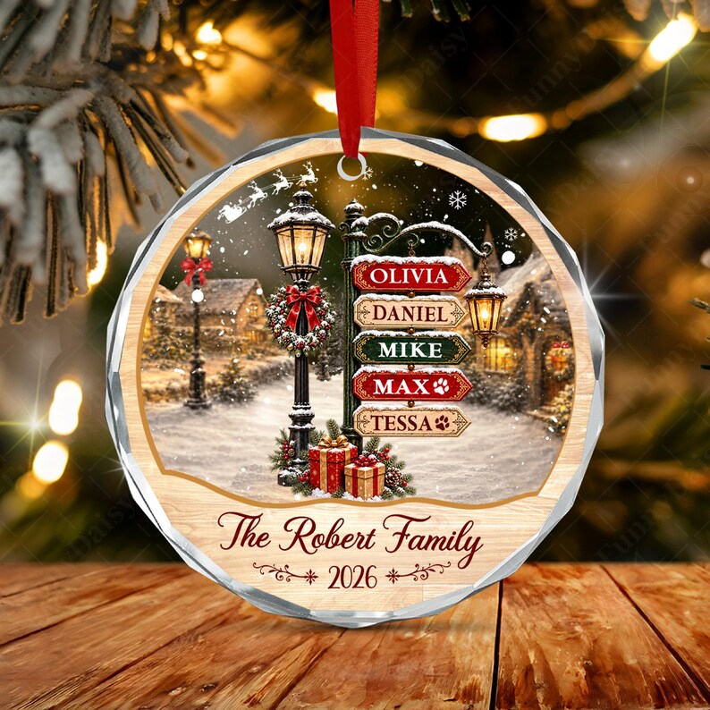 Family Sign Vintage Village Glass Ornament