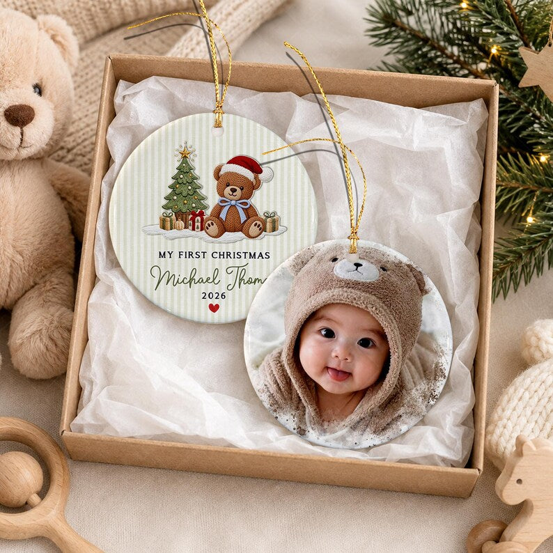 My 1st Christmas Teddy Photo Ornament