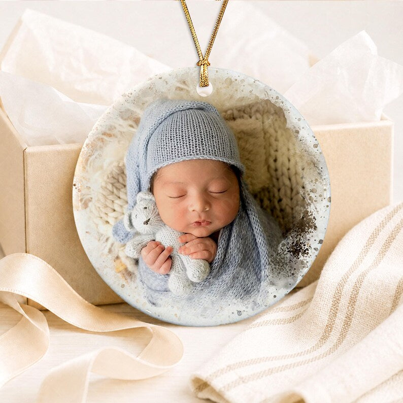 Baby Girl Bunny Circle Ceramic Ornament