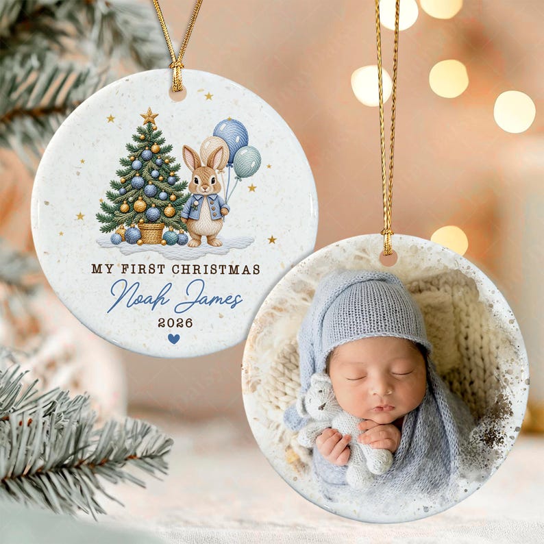 Baby Girl Bunny Circle Ceramic Ornament