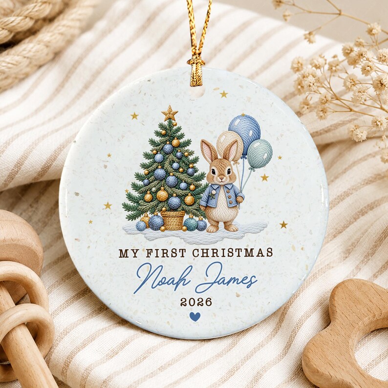 Baby Girl Bunny Circle Ceramic Ornament