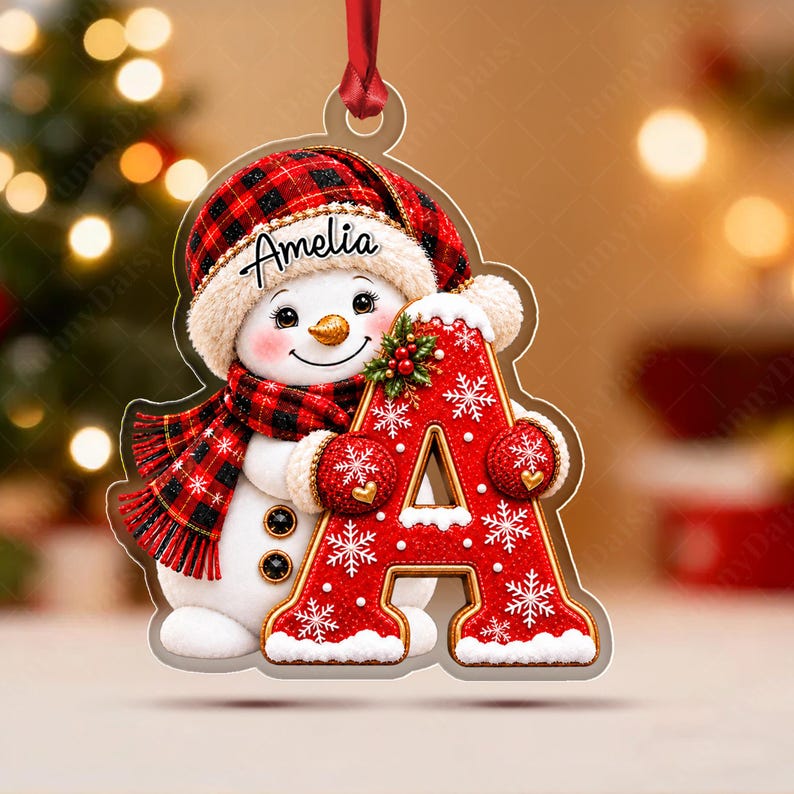 Snowman Initial Name Christmas Ornament