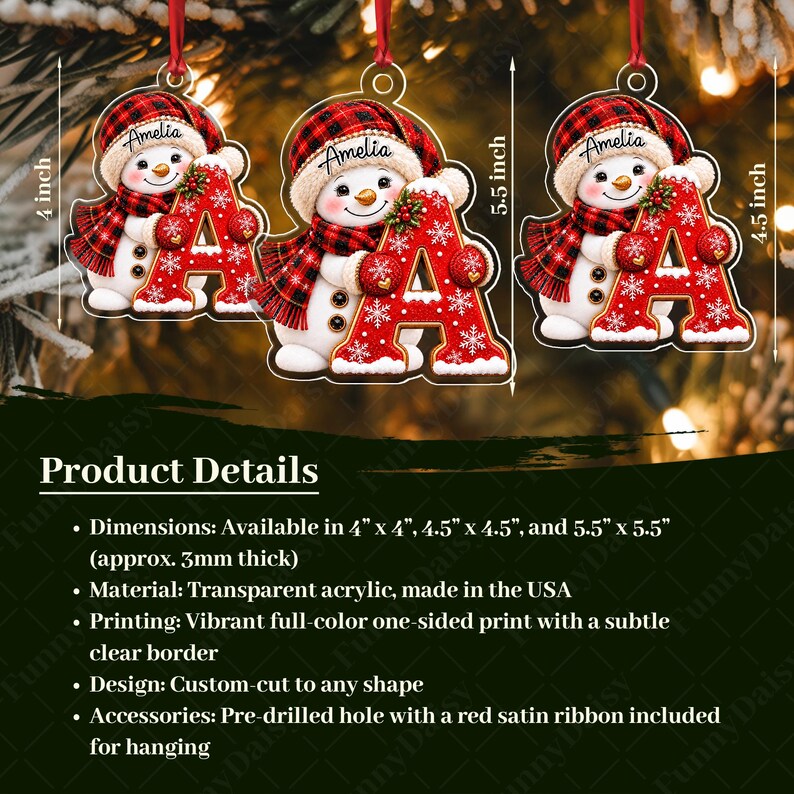 Snowman Initial Name Christmas Ornament
