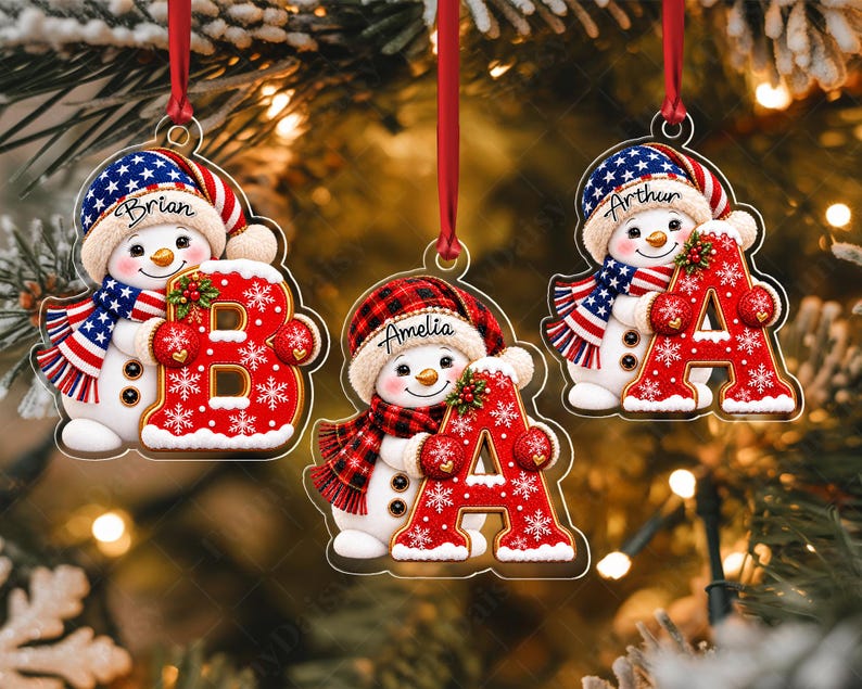 Snowman Initial Name Christmas Ornament