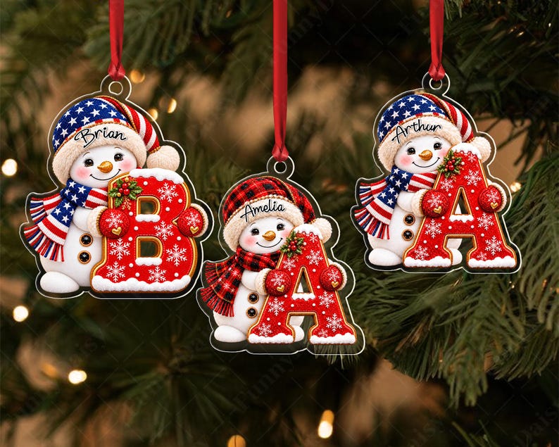 Patriotic Snowman Monogram Acrylic Ornament
