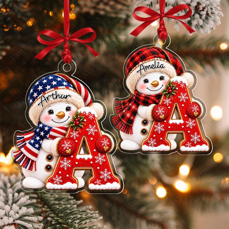 Patriotic Snowman Monogram Acrylic Ornament