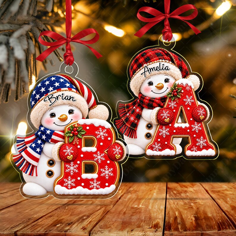 Patriotic Snowman Monogram Acrylic Ornament