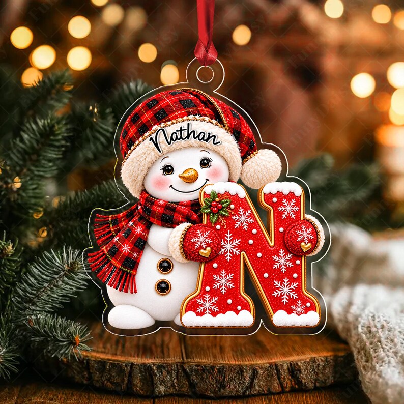 Patriotic Snowman Monogram Acrylic Ornament