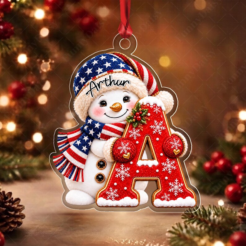Snowman Christmas Initial Acrylic Ornament