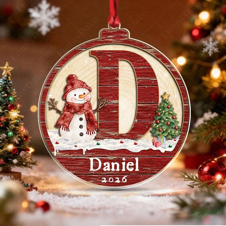 Rustic Winter Initial Name Acrylic Ornament