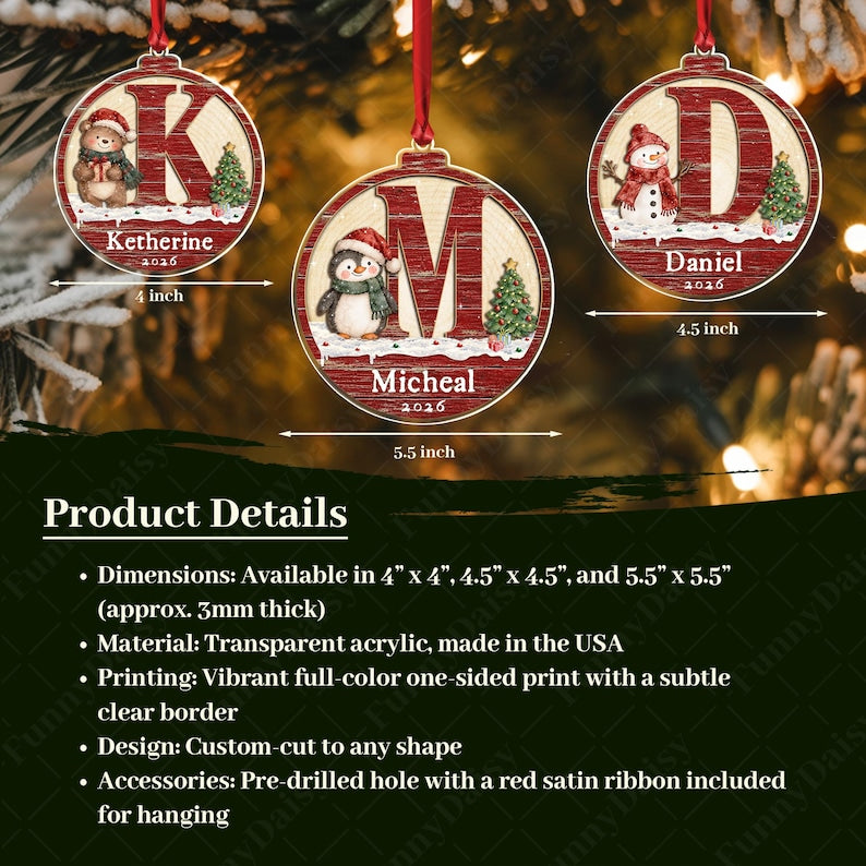 Rustic Winter Initial Name Acrylic Ornament