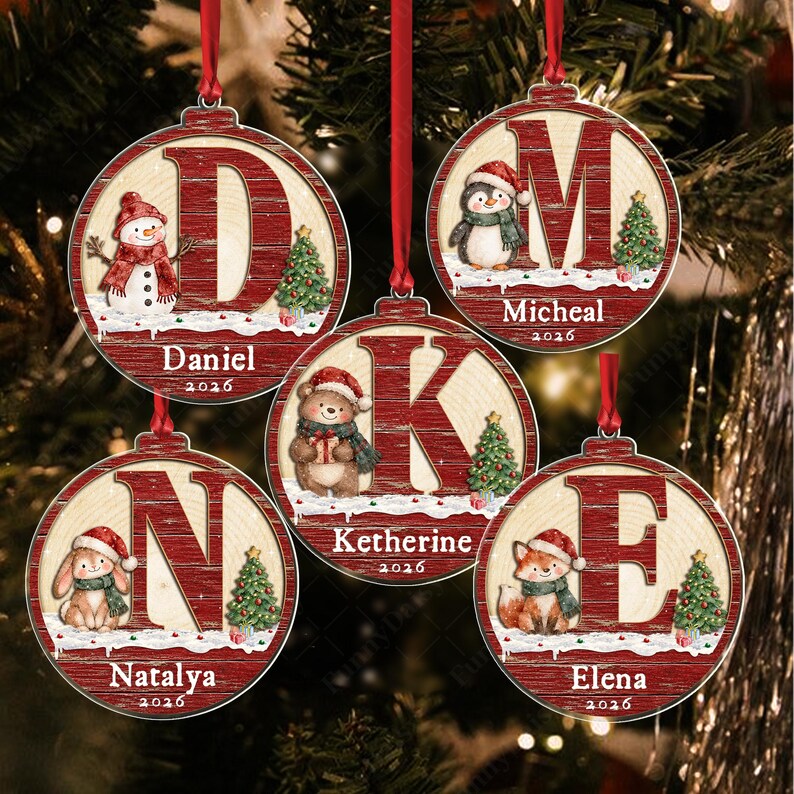 Rustic Winter Initial Name Acrylic Ornament