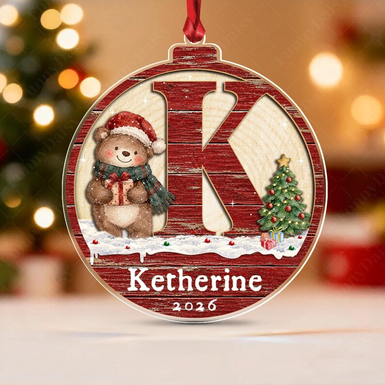 Rustic Winter Initial Name Acrylic Ornament
