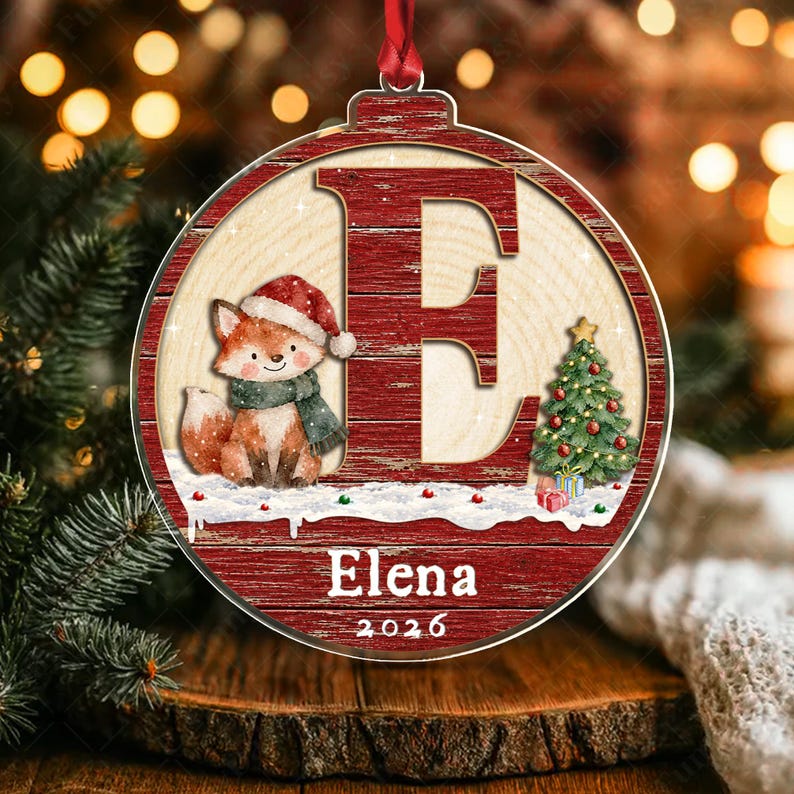 Rustic Winter Initial Name Acrylic Ornament