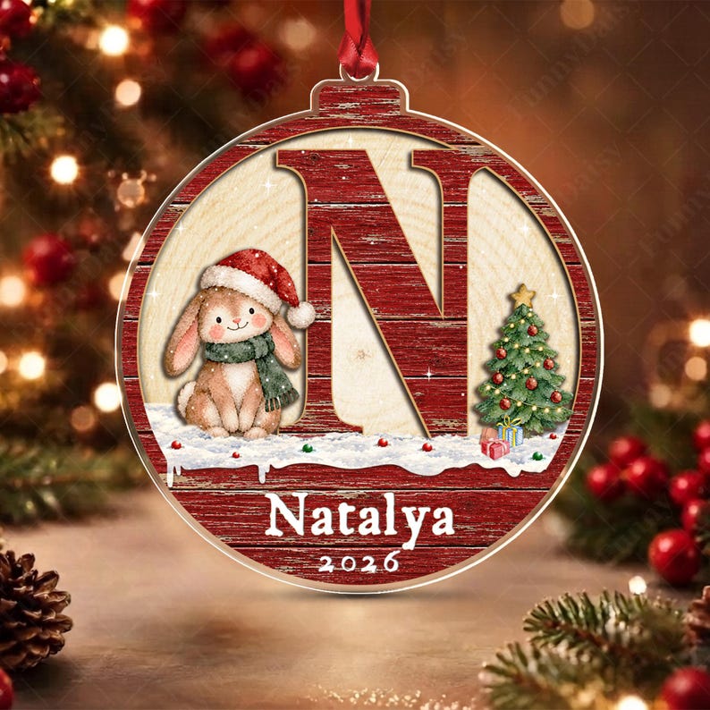 Rustic Winter Initial Name Acrylic Ornament