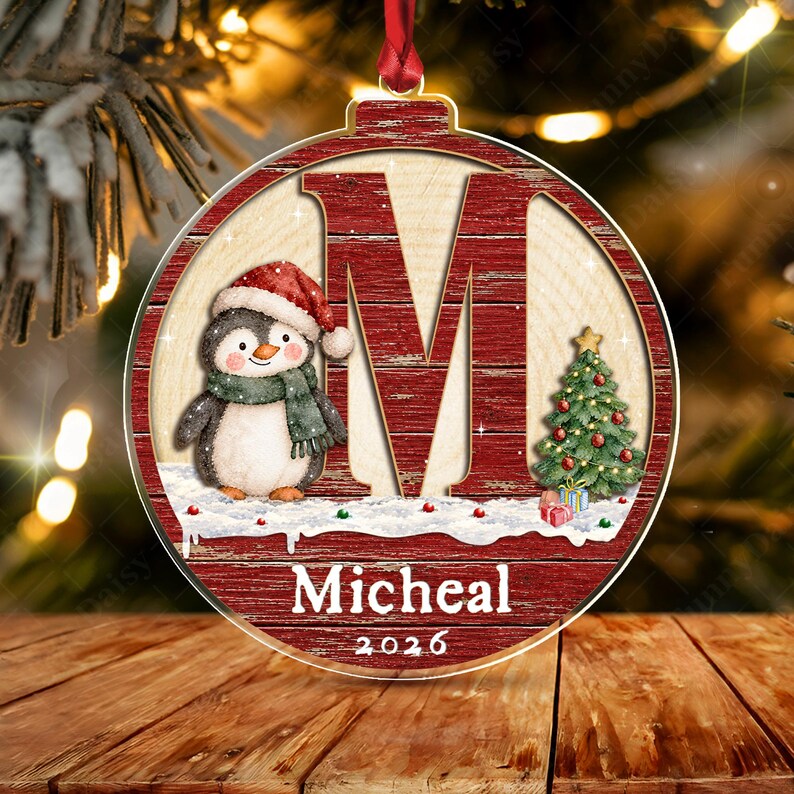 Rustic Winter Initial Name Acrylic Ornament